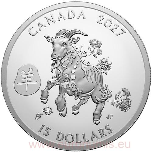 15 Dollars 2027 Kanada PROOF 1 Oz Ag, Lunar Year of the Goat