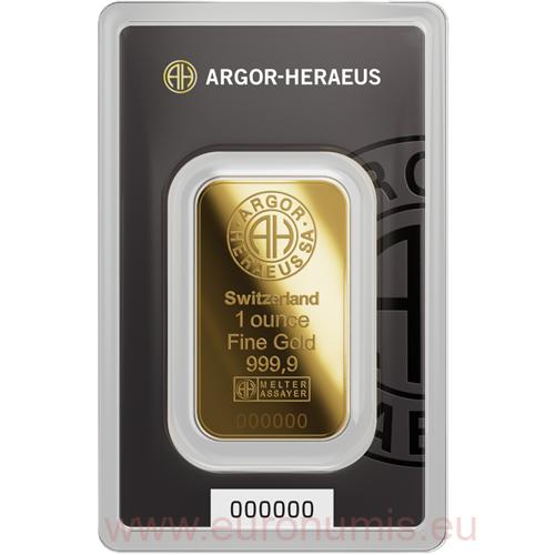 Investičné zlato - zlatá tehlička 1 Oz 31,1g 999,9 Au, Argor-Heraeus (Nový dizajn)