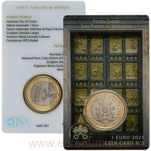 1 euro 2025 Vatikán BU karta č.5 - Holy Door Saint Peter's Basilica
