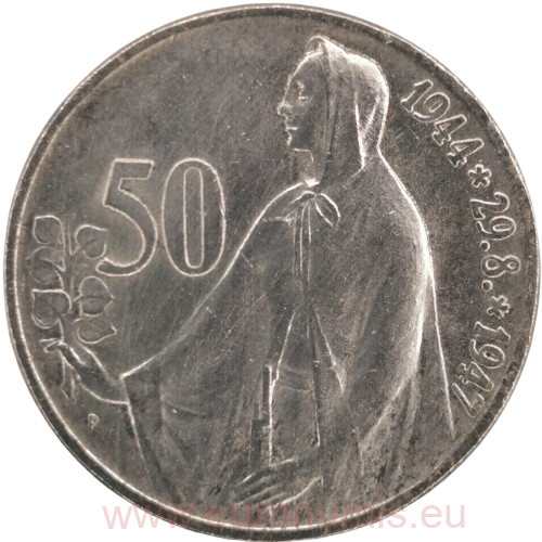 50 Koruna 1947 Československo, 3. výročie SNP (škrabance)