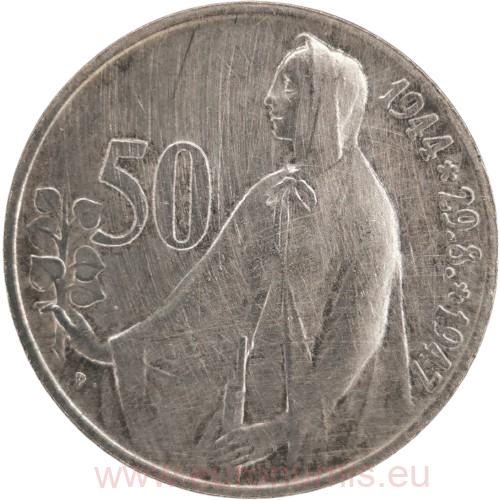 50 Koruna 1947 Československo, 3. výročie SNP (škrabance)
