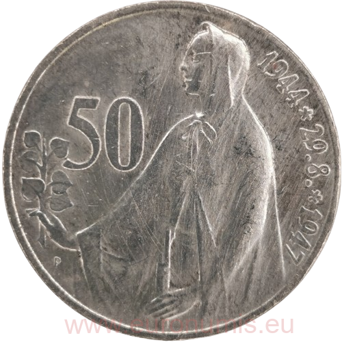 50 Koruna 1947 Československo, 3. výročie SNP (škrabance)