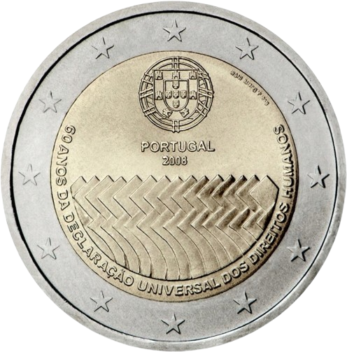 2 euro 2008 Portugalsko cc.UNC, deklarácie ľudských práv
