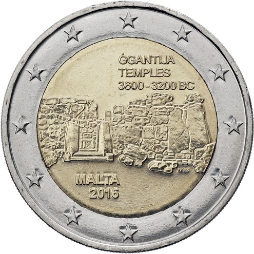 2 euro 2016 Malta cc.UNC, Chrámy Ggantija