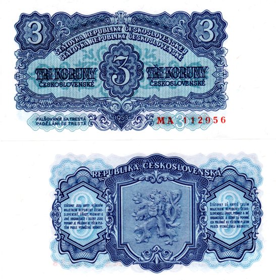3 Koruny 1953 Československo UNC séria MA