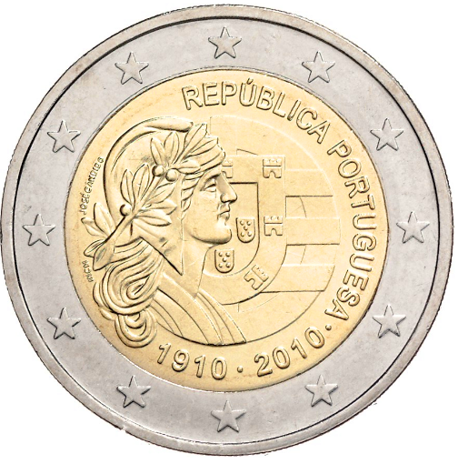 2 euro 2010 Portugalsko cc.UNC, výročie Portugalskej republiky