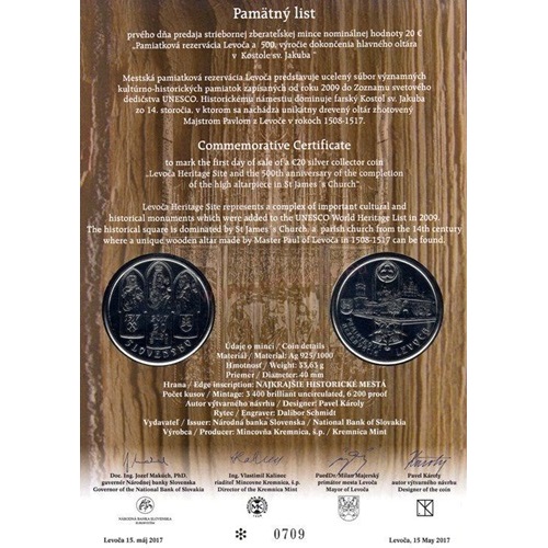 Pamätný list 2017, Levoča