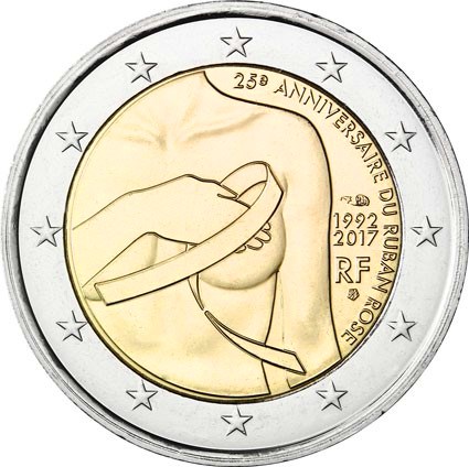 2 euro 2017 Francúzsko cc.UNC, 25. výročie ružovej stužky