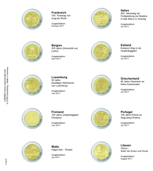 Doplňujúci list č.21 pre album Lindner 2 euro  (1118-21)