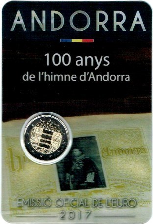 2 euro 2017 Andorra BU karta , Hymna Andorry