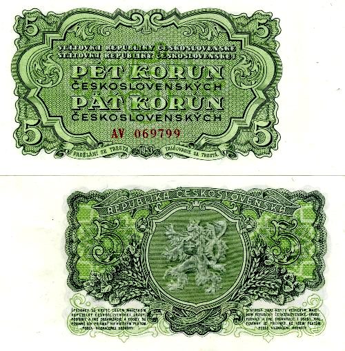 5 Korún 1953 Československo UNC séria AV