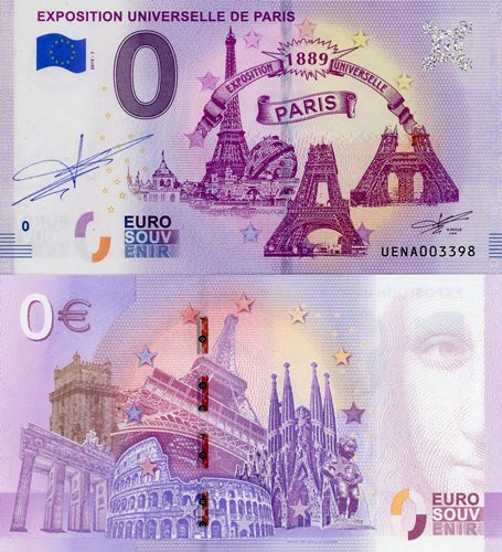 0 euro suvenír 2019/1 Francúzsko UNC Expo.. Universelle De Paris (podpis RF)