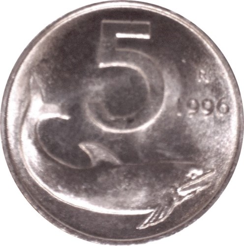 5 Lira 1996 Taliansko ob. UNC Delfín