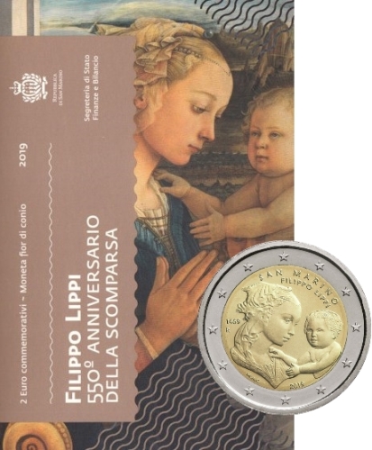 2 euro 2019 San Maríno BU karta , Filippo Lippi