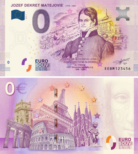 0 euro suvenír 2019/1 Slovensko UNC Jozef Dekret Matejovie