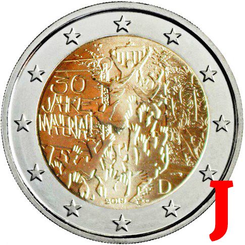 2 euro 2019 J Nemecko cc.UNC, Berlínský múr