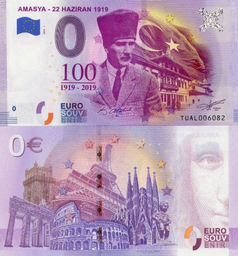0 euro suvenír 2019/1 Turecko UNC Amasya - 22 Haziran 1919