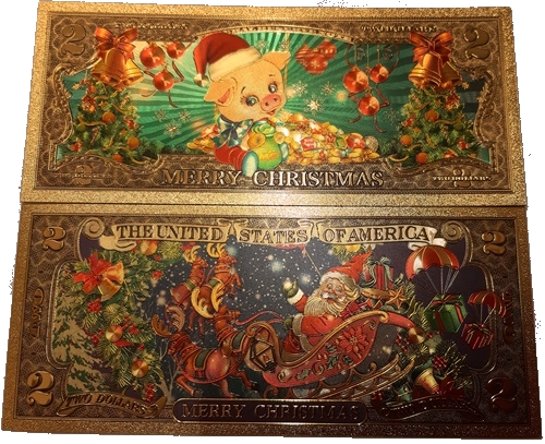 2 Dollars USA MERRY CHRISTMAS (suvenírová bankovka 24 k GOLD)