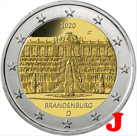 2 euro 2020 "J" Nemecko cc.UNC Brandenburg