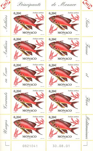 Známky, Hárček, Monako 2002, Anthias anthias