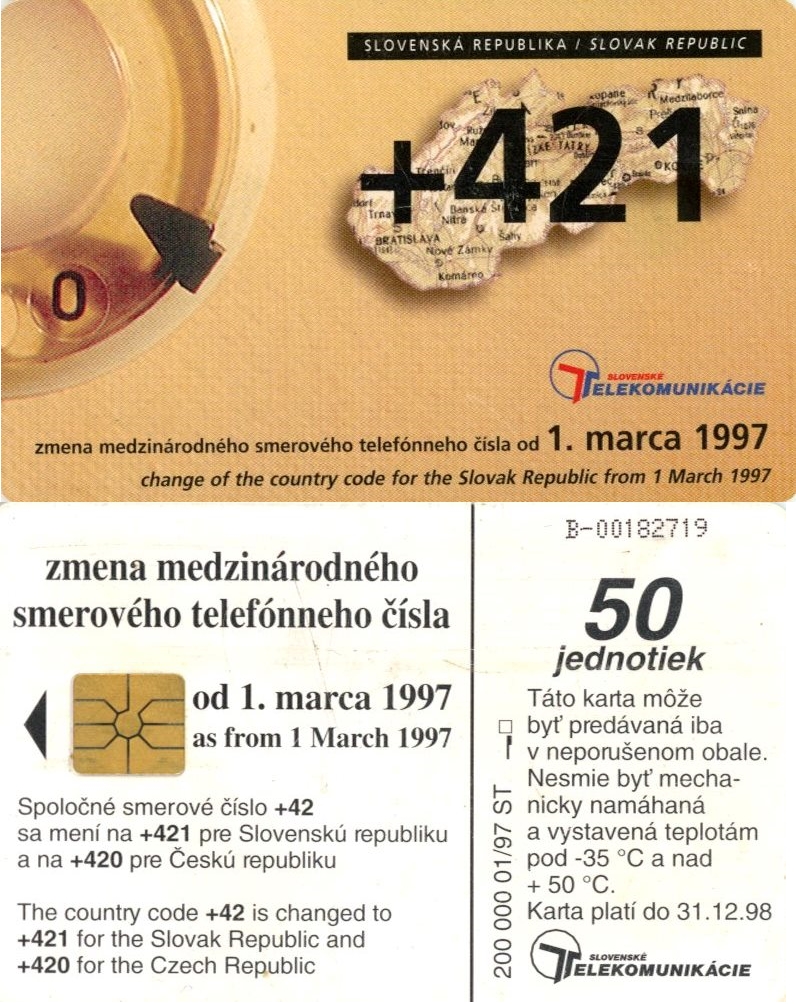 Tel.Karta, 1997 Slovensko, ST, zmena medzinárodného tel. čísla 