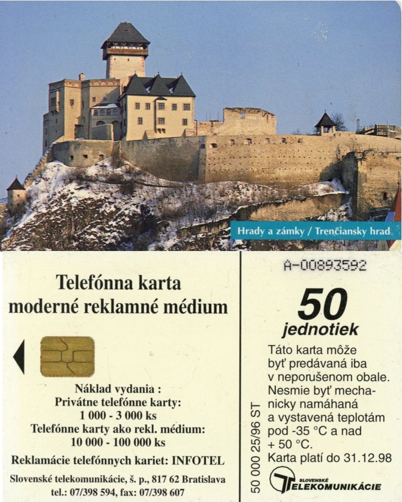 Tel.Karta, 1996 Slovensko, ST, Trenčiansky hrad 