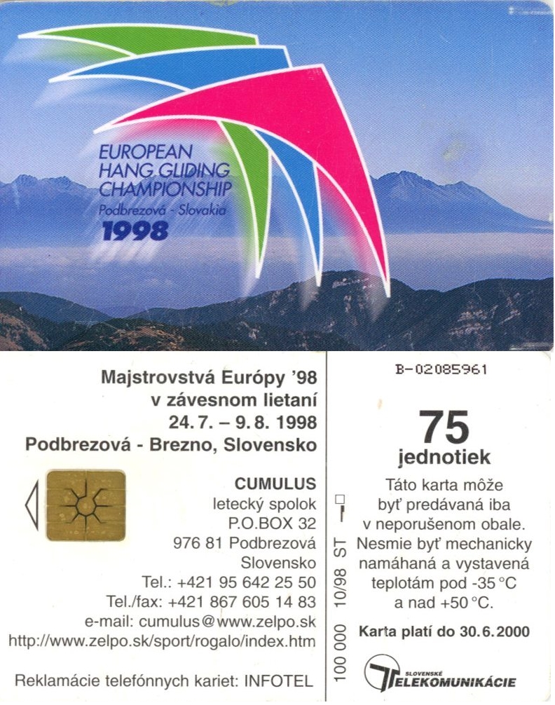Tel.Karta, 1998 Slovensko, ST, Hang Gliding 