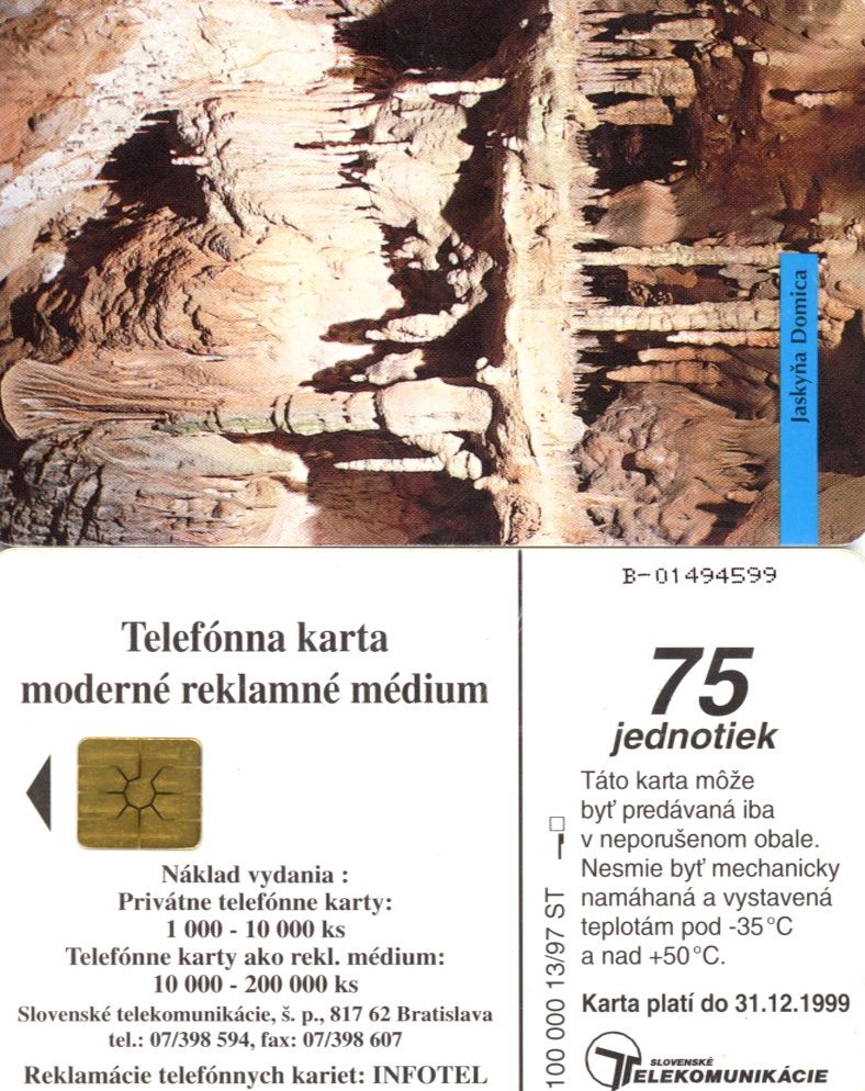 Tel.Karta, 1997 Slovensko, ST, Jaskyňa Domica