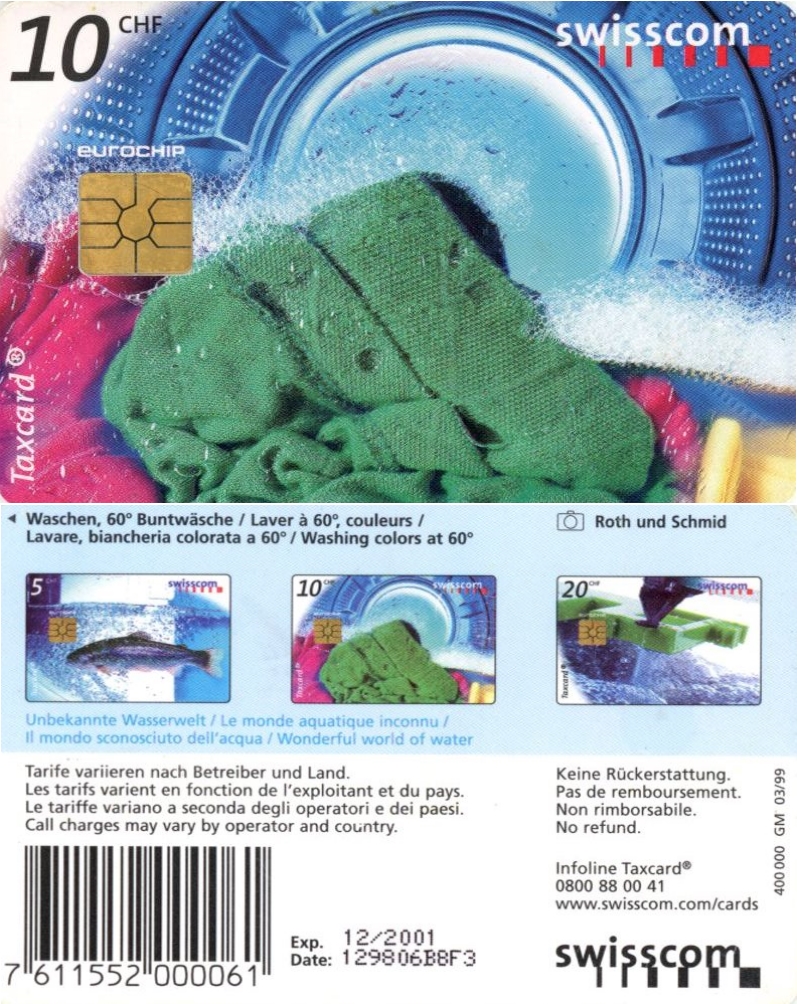 Tel.Karta, 1999 Švajčiarsko, swisscom, Washing colours 