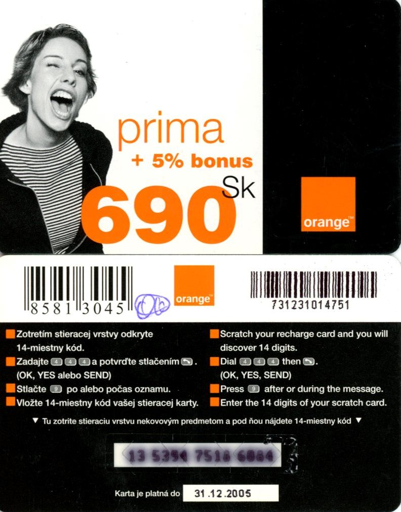 Tel.Karta, Slovensko, Orange, 690 Sk + 5% bonus