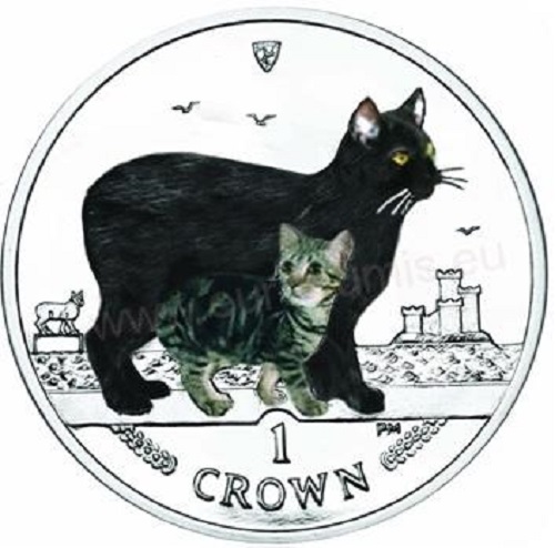 1 Crown 2012 Isle of Man UNC Farbená Cat