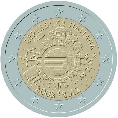 2 euro 2012 Taliansko cc.UNC, 10 Rokov Euro Meny