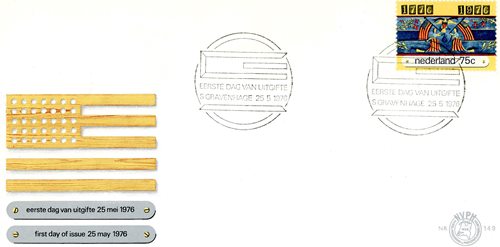 FDC, 1976, Holandsko, Ženy mávajú americkými vlajkami