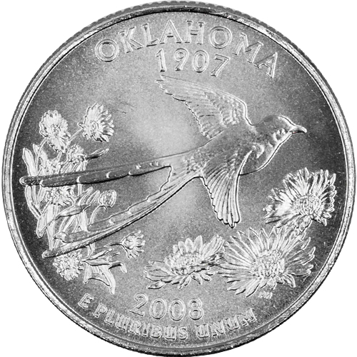 Quarter Dollar 2008 P USA UNC Oklahoma