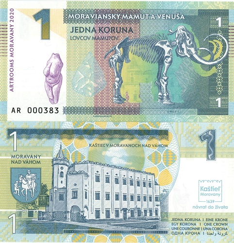 1 Koruna 2020 UNC Moraviansky mamut a Venuša séria AR - zelená