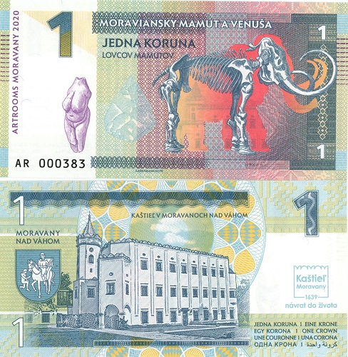 1 Koruna 2020 UNC Moraviansky mamut a Venuša séria AR - červená