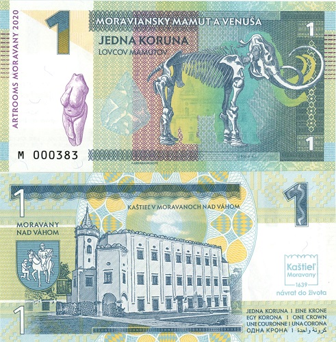 1 Koruna 2020 UNC Moraviansky mamut a Venuša séria M - zelená