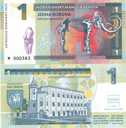 1 Koruna 2020 UNC Moraviansky mamut a Venuša séria M - červená