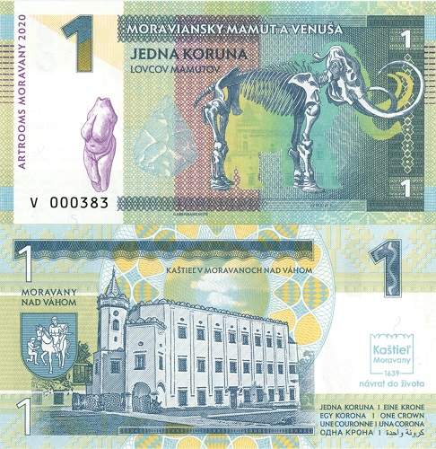 1 Koruna 2020 UNC Moraviansky mamut a Venuša séria V - zelená