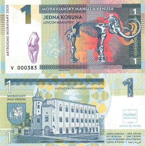 1 Koruna 2020 UNC Moraviansky mamut a Venuša séria V - červená