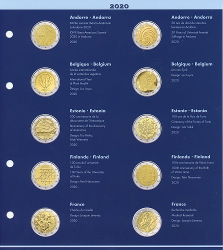 Doplňujúce listy 2020 pre album NUMIS 2 euro, Fr / Ang (EUALB2EUN20F/E)