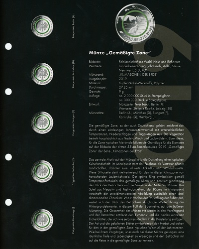 Doplňujúce listy pre album OPTIMA 5 euro 2019 “Temperate zone” (CLAS5EURON19)