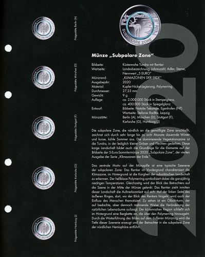 Doplňujúce listy pre album OPTIMA 5 euro 2020 “Subpolar zone” (CLAS5EURON20)