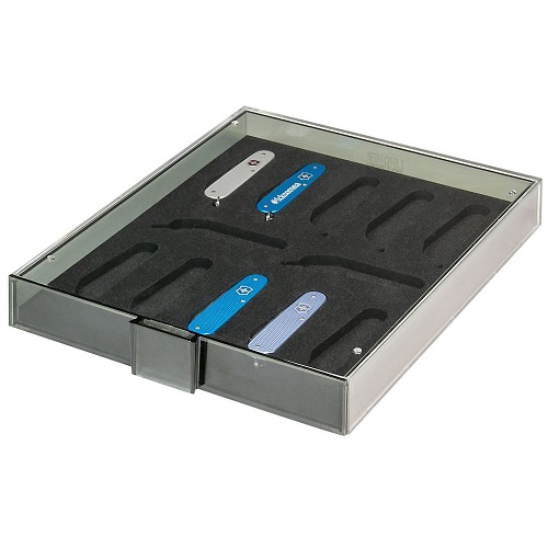 Zberateľský box na 12 vreckových nožov do 84 mm, číre sklo (2476)