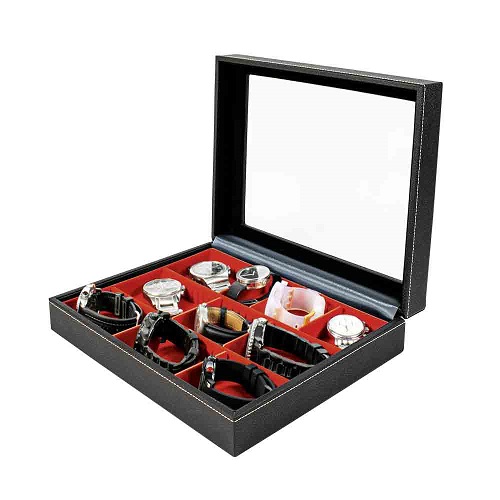 Kazeta NERA VARIUS na hodinky, 3 priehradky, červená (2369-2403E-U)