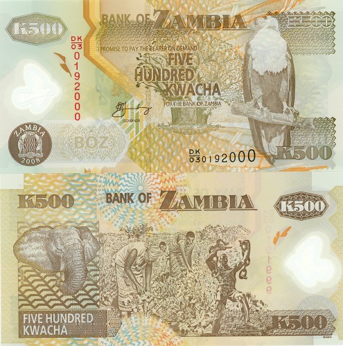 500 Kwacha 2008 Zambia UNC séria DK/03