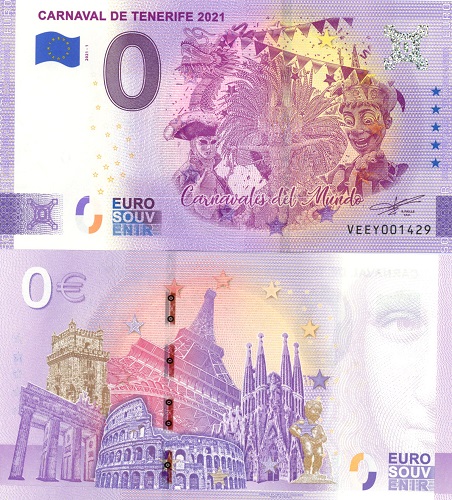 0 euro suvenír 2021/1 Španielsko UNC Carnaval De Tenerife 2021 (ND)