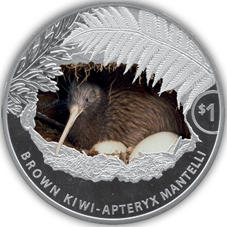 Dollar 2021 Nový Zéland PROOF 1 Oz Ag Brown Kiwi