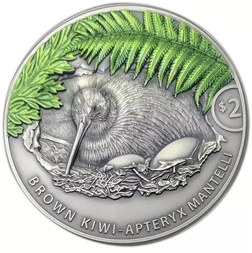 2 Dollars 2021 Nový Zéland BU 2 Oz Ag Brown Kiwi