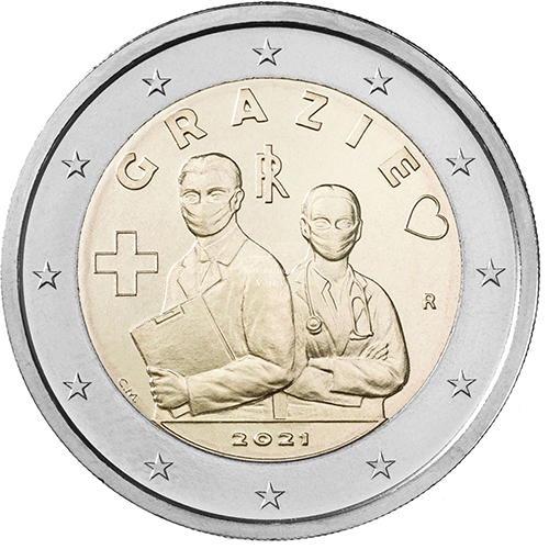 2 euro 2021 Taliansko cc. UNC Zdravotnícke profesie - Grazie